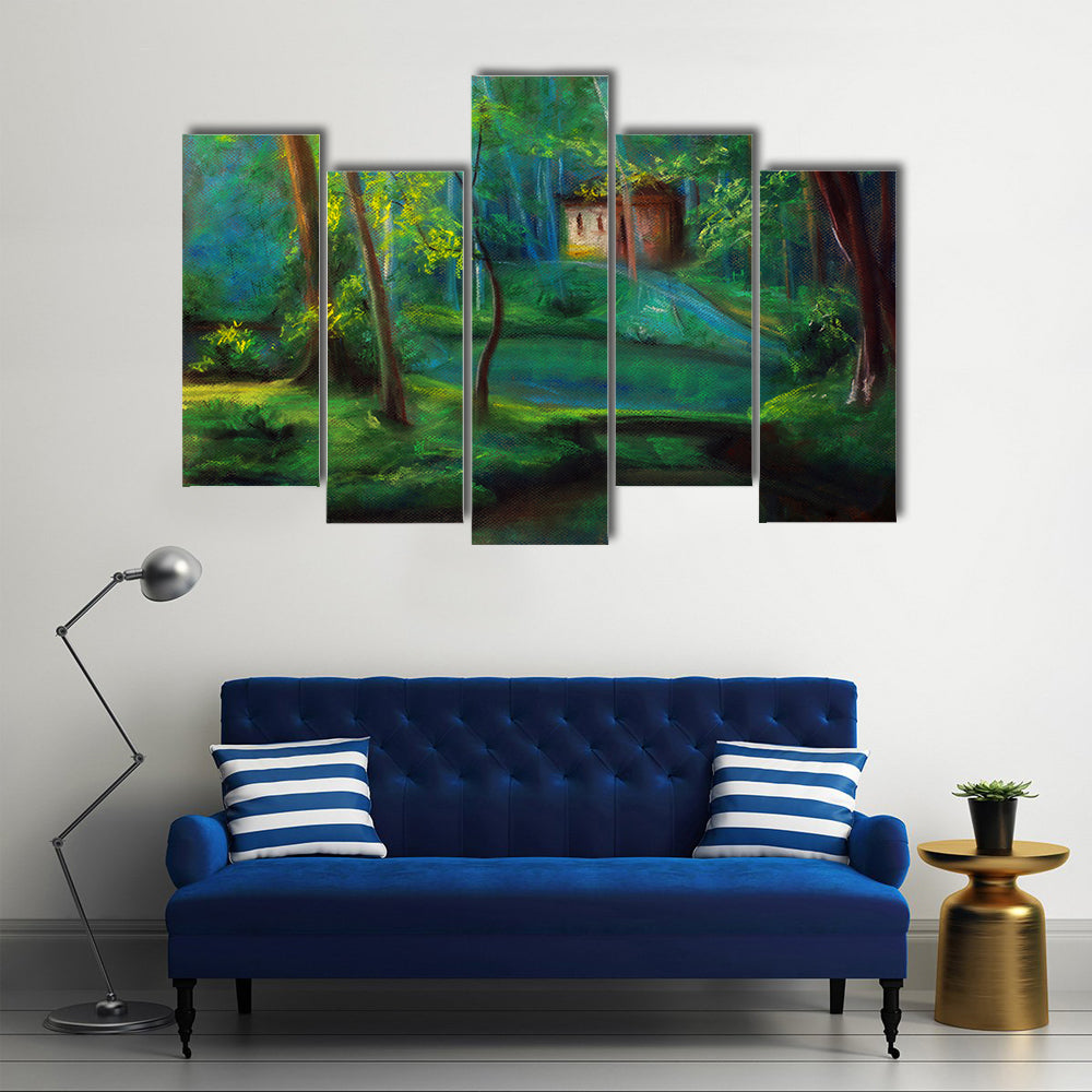 Fairy Tale Forest Cabin at Dusk Canvas Wall Art