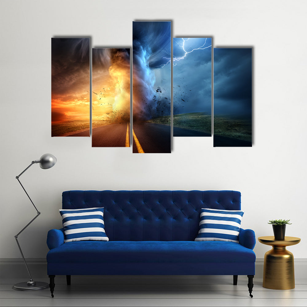 Tornado Over Sunset Road Canvas Wall Art