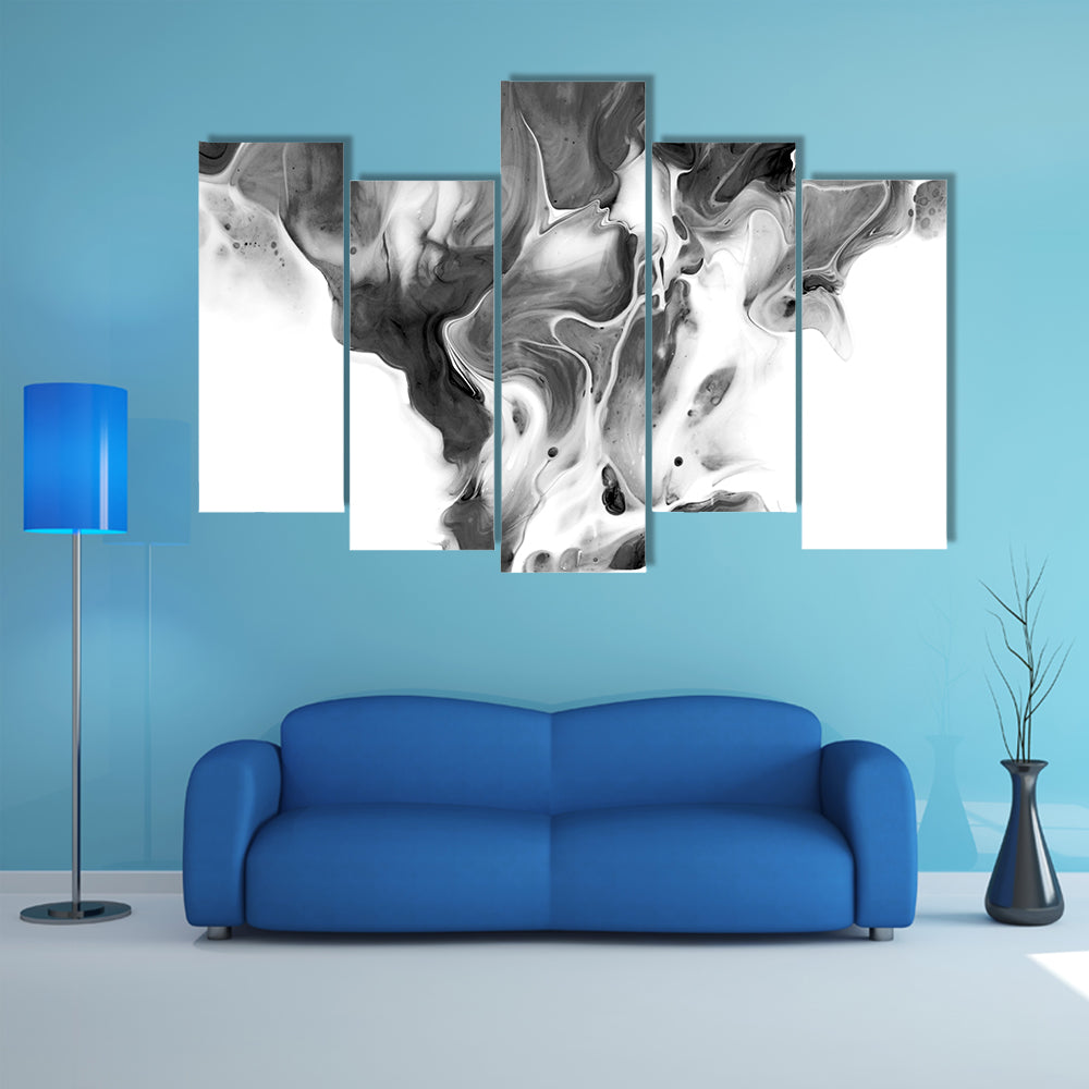 Black and White Ink Flow Abstract Canvas Wall Art