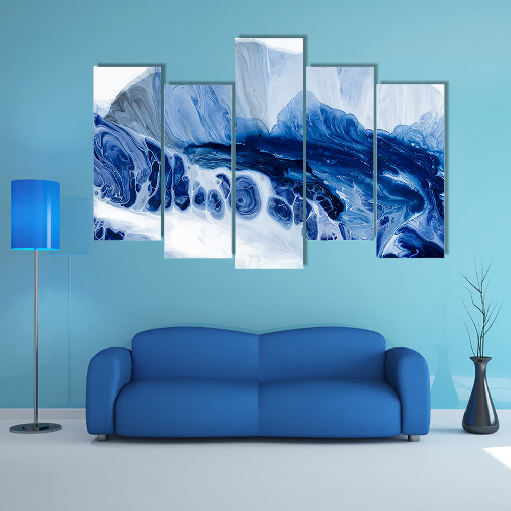 Blue Marbled Abstract with Dark Navy Center Canvas Wall Art