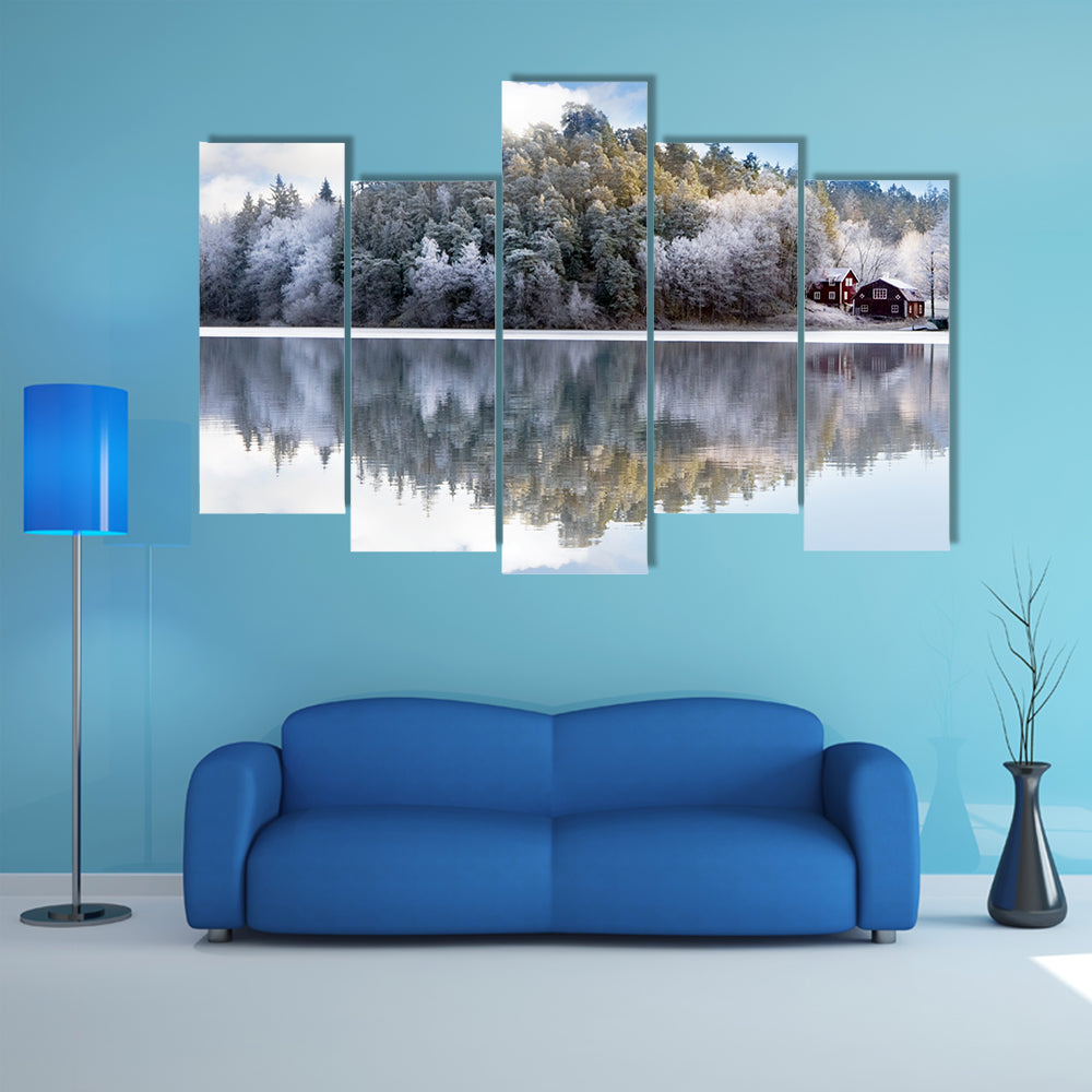 House By Lake Hill In Sweden Canvas Wall Art