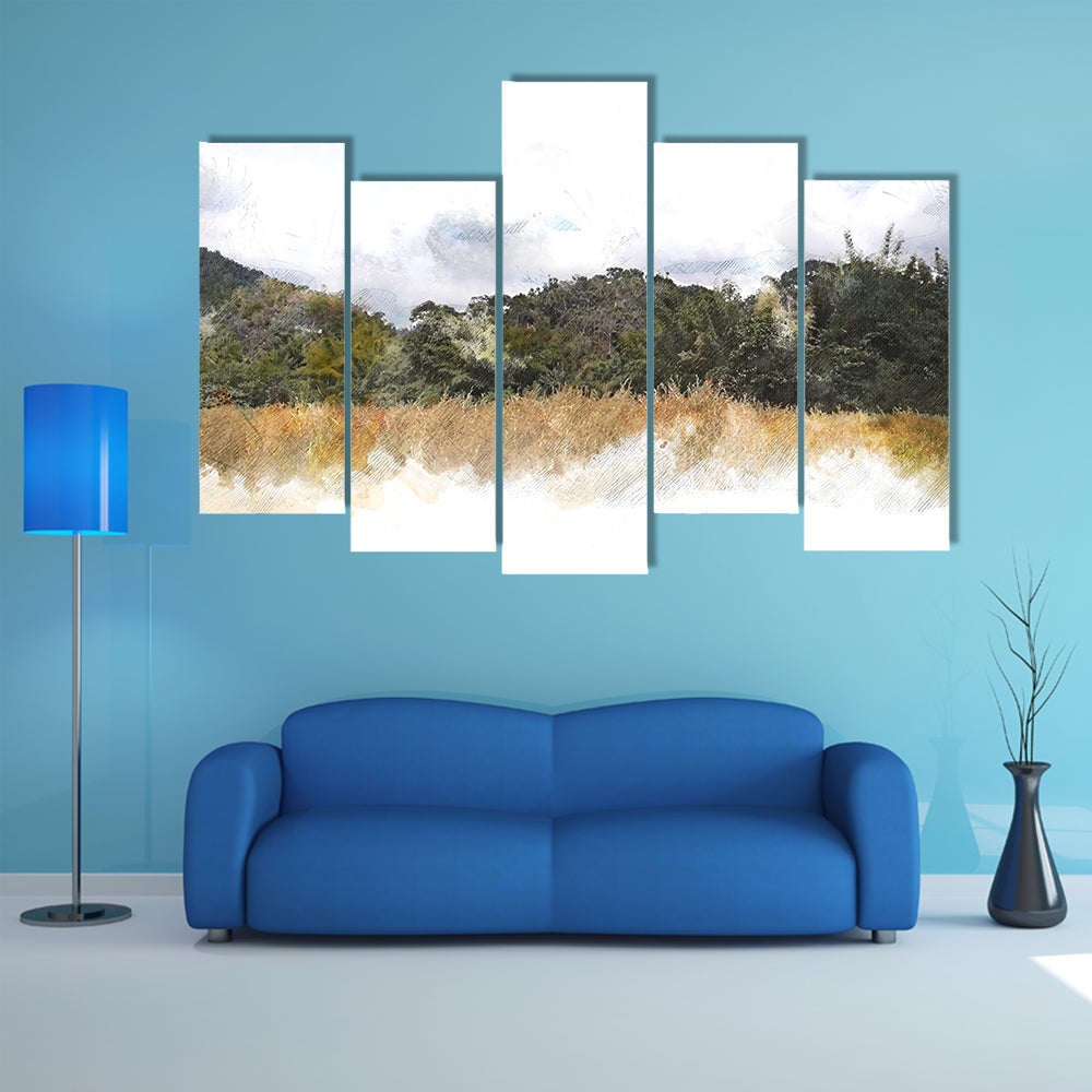 Watercolor Mountain Silhouette Canvas Wall Art