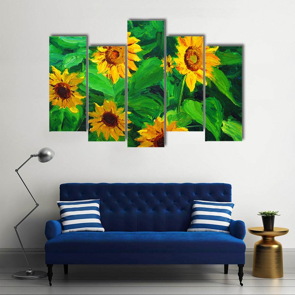 Abstract Sunflowers in Yellow and Green Canvas Wall Art