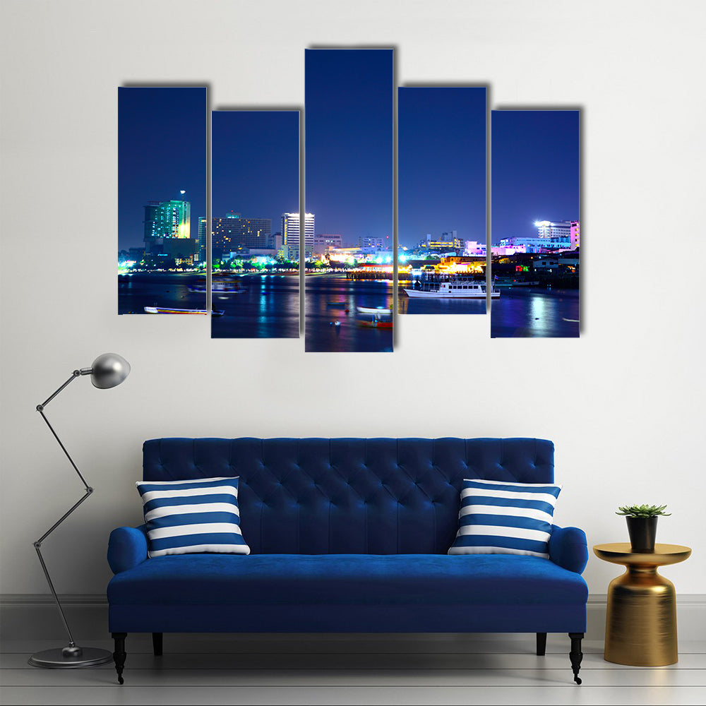 Night View Of The Pattaya City In Thailand Canvas Wall Art