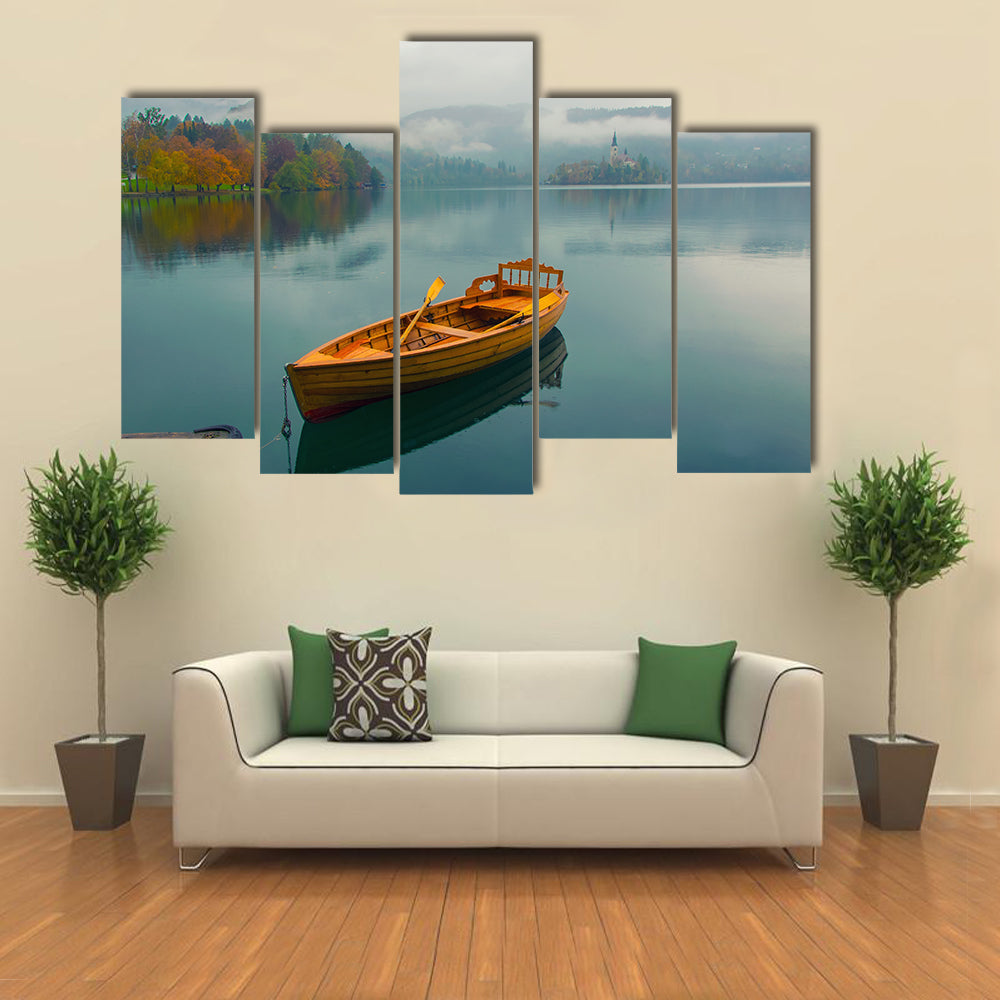 Lonely Boat on Lake Bled Canvas Wall Art