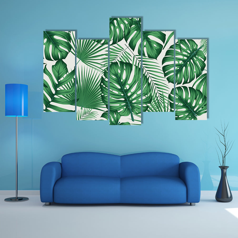 Monstera and Palm Leaves Pattern Canvas Wall Art
