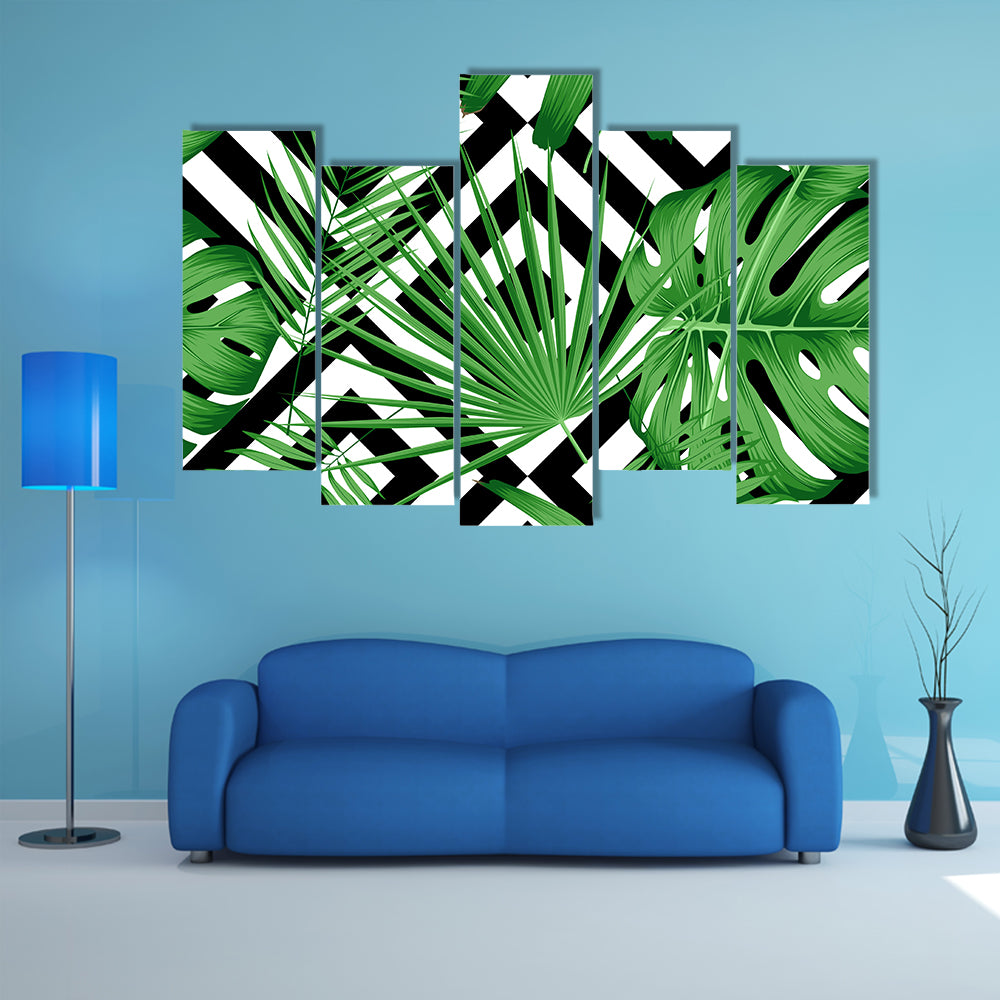 Geometric Tropical Leaves Pattern Canvas Wall Art