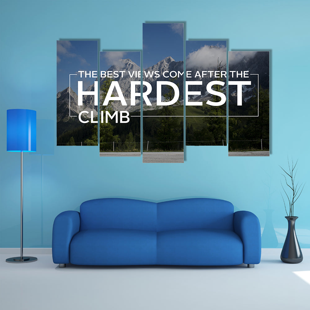 Workout Quote Over Alpine Mountain Road Canvas Wall Art