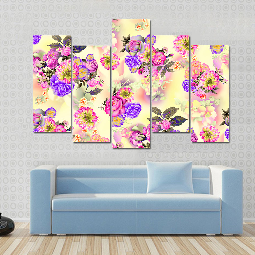 Summer Garden Roses &amp; Iris Flowers Canvas Wall Art