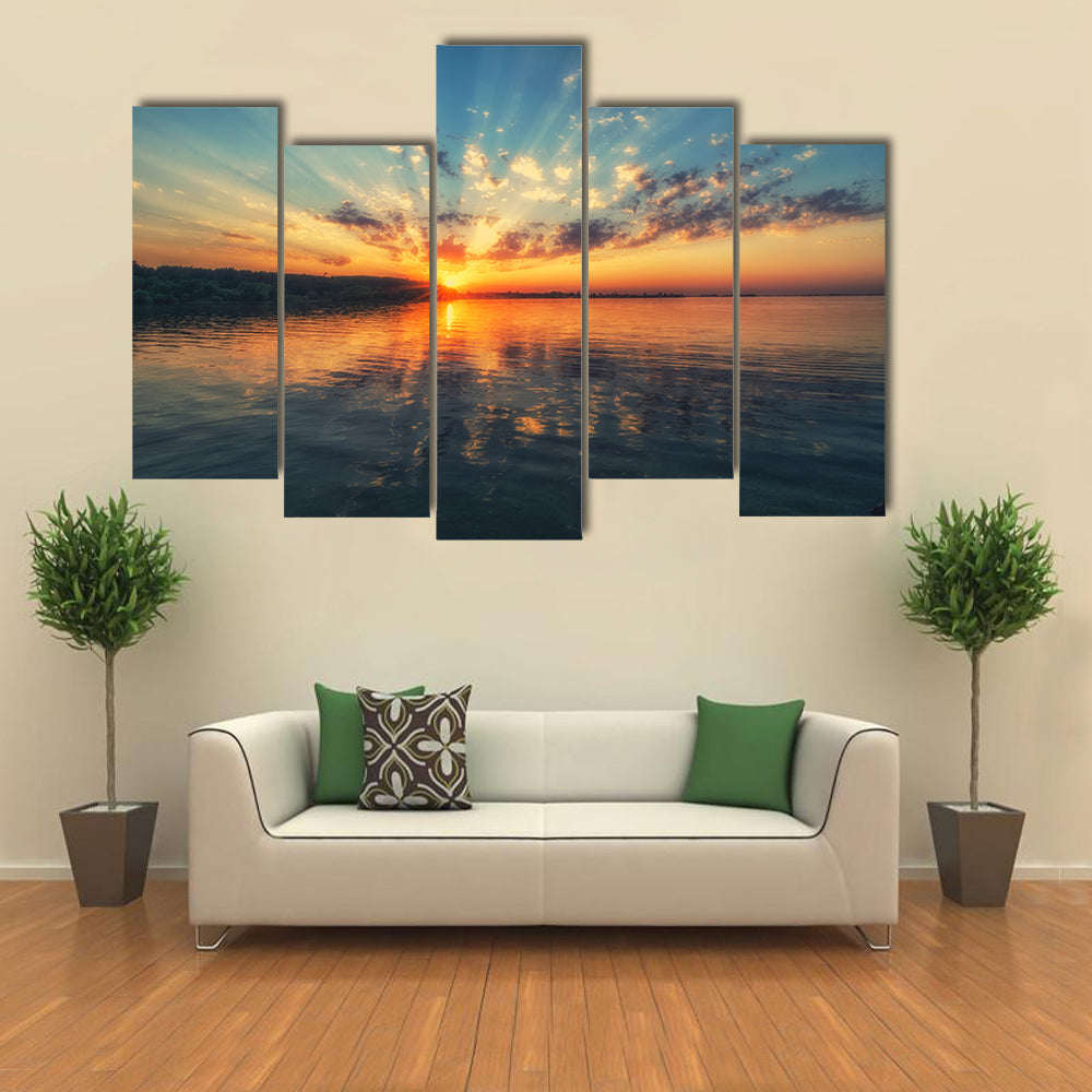 Sunset River with Rippling Reflection Canvas Wall Art