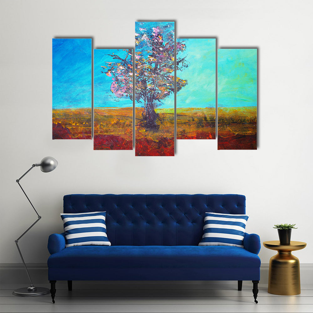 Alone Tree In Field Artwork Canvas Wall Art