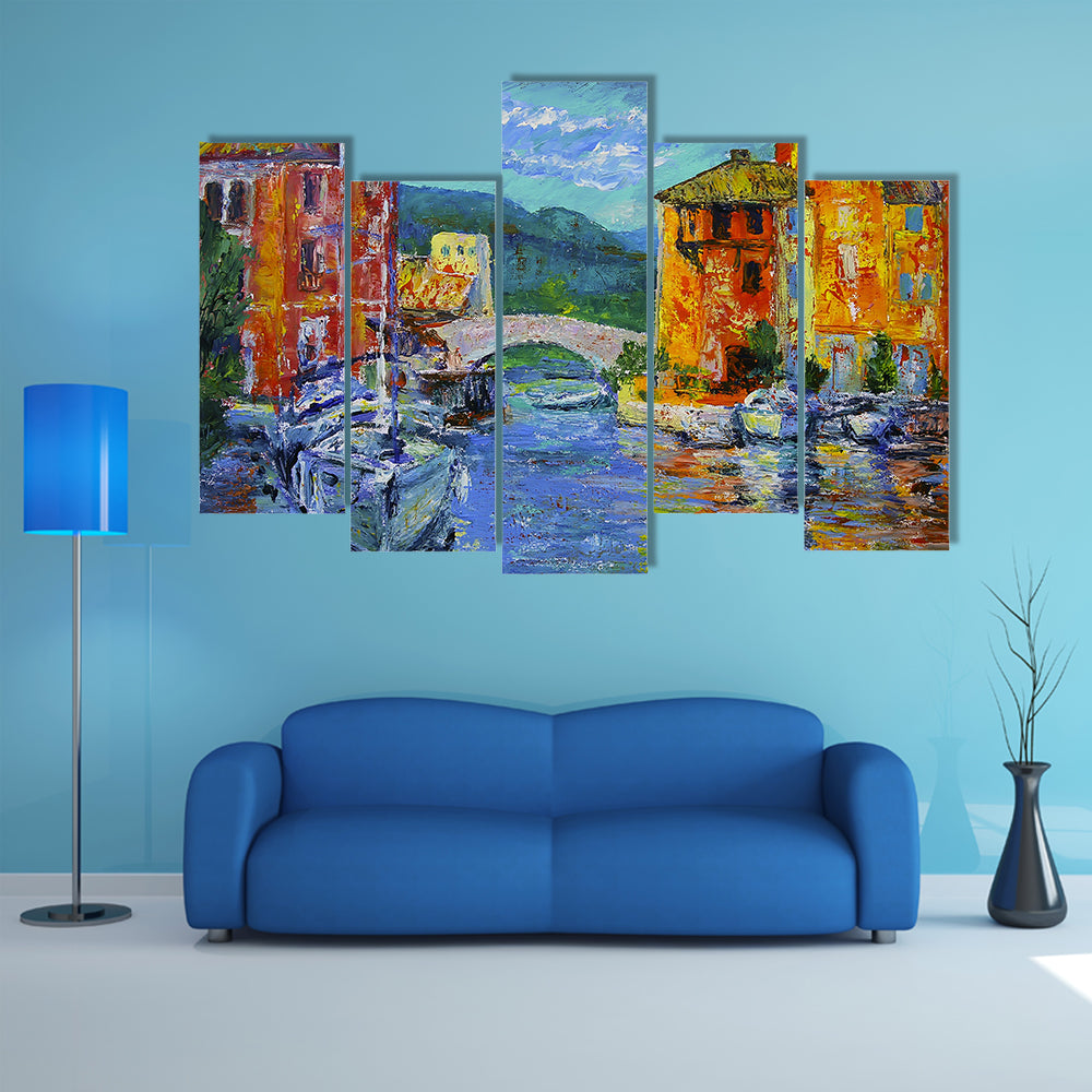 Port Grimaud Canal Scene with Sailboat Canvas Wall Art