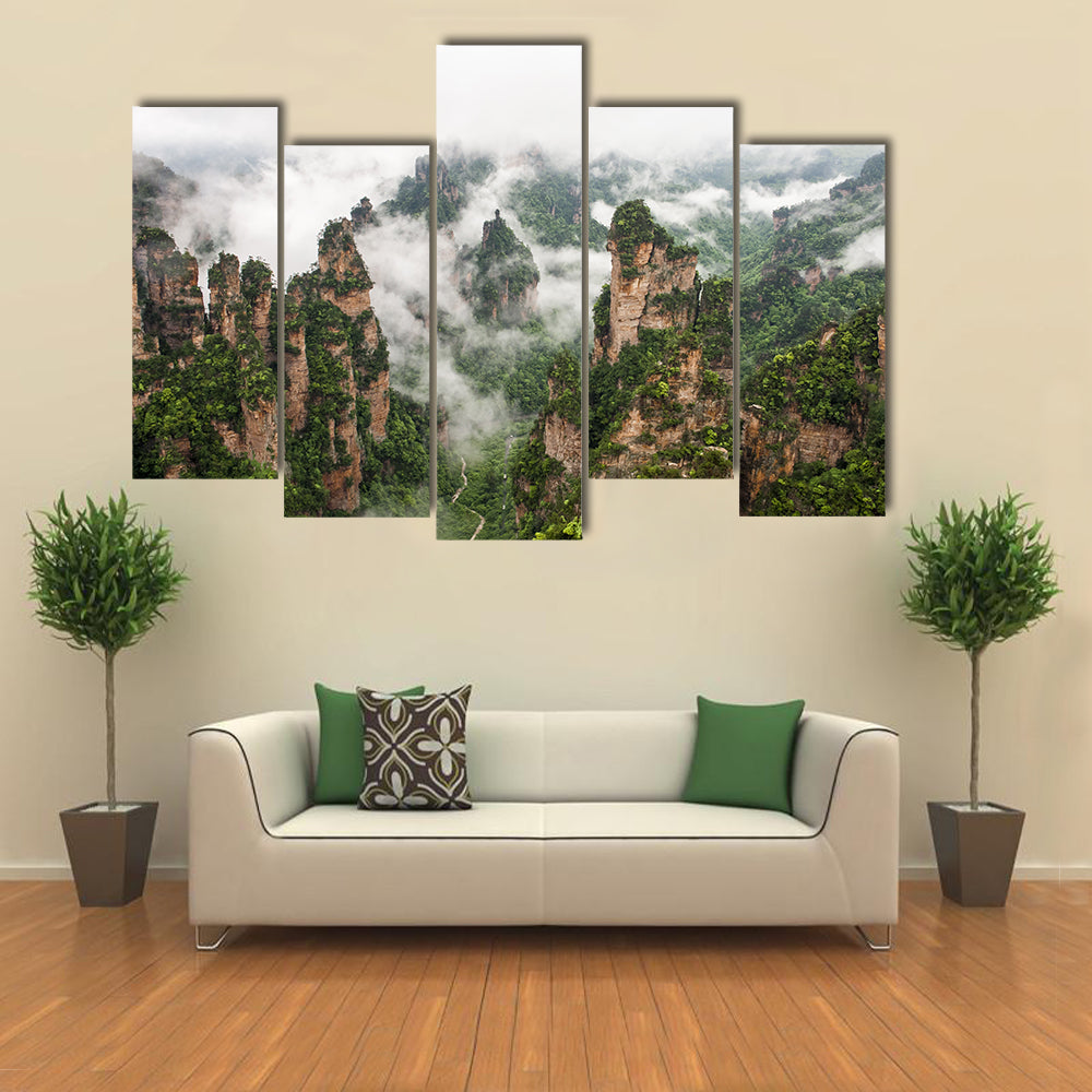 Zhangjiajie Misty Sandstone Pillars Canvas Wall Art