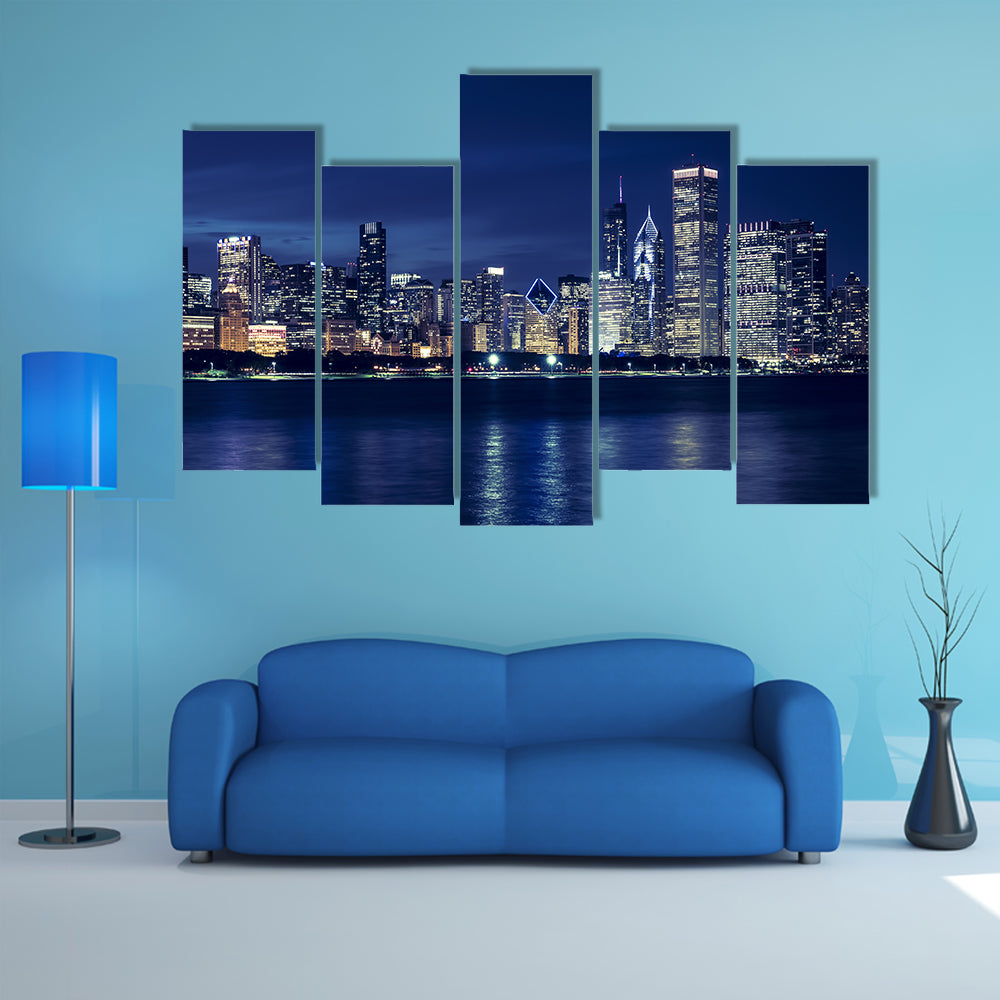 Chicago Skyline By Night Canvas Wall Art