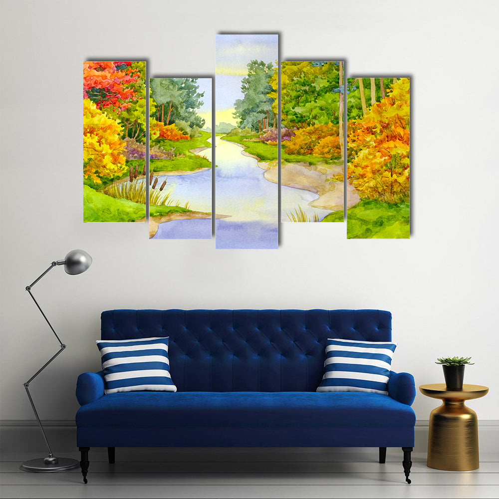 Autumn Forest Creek Canvas Wall Art