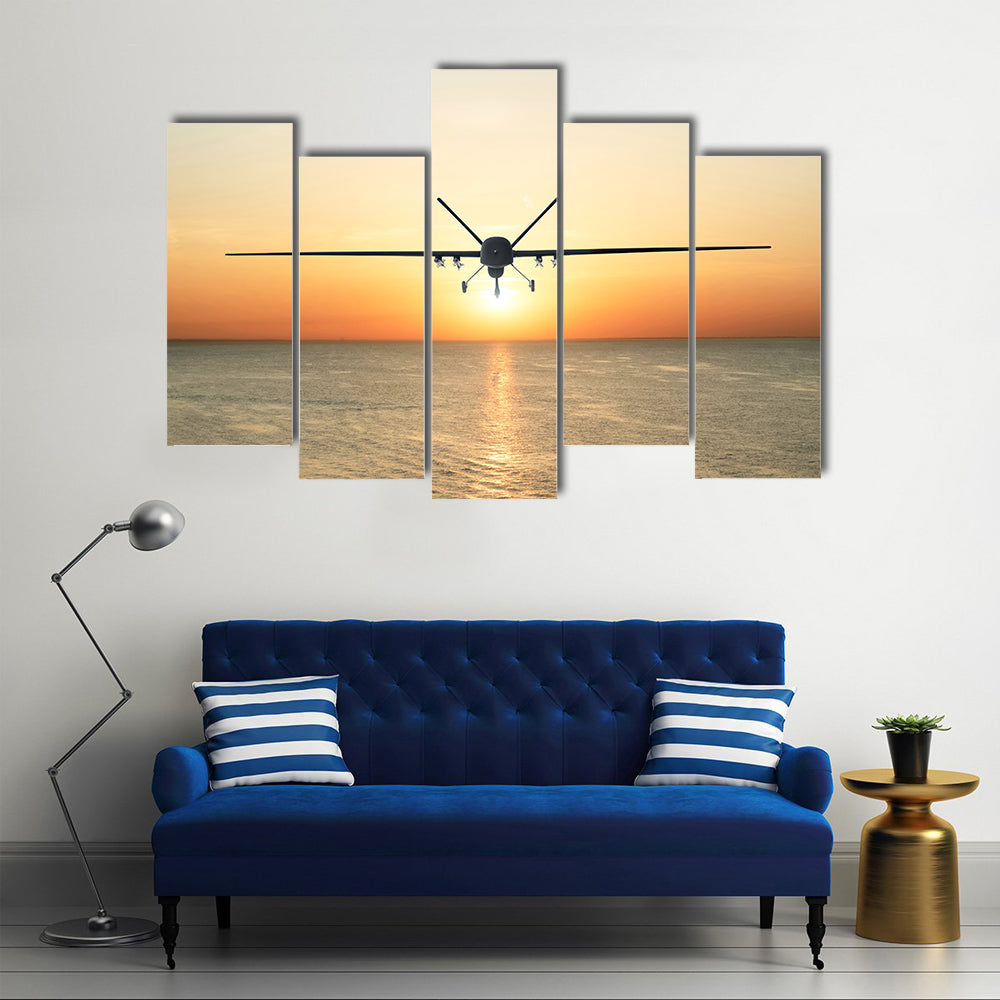 Military Drone at Sunset Canvas Wall Art