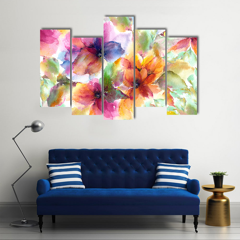 Seamless Watercolor Floral Pattern Canvas Wall Art