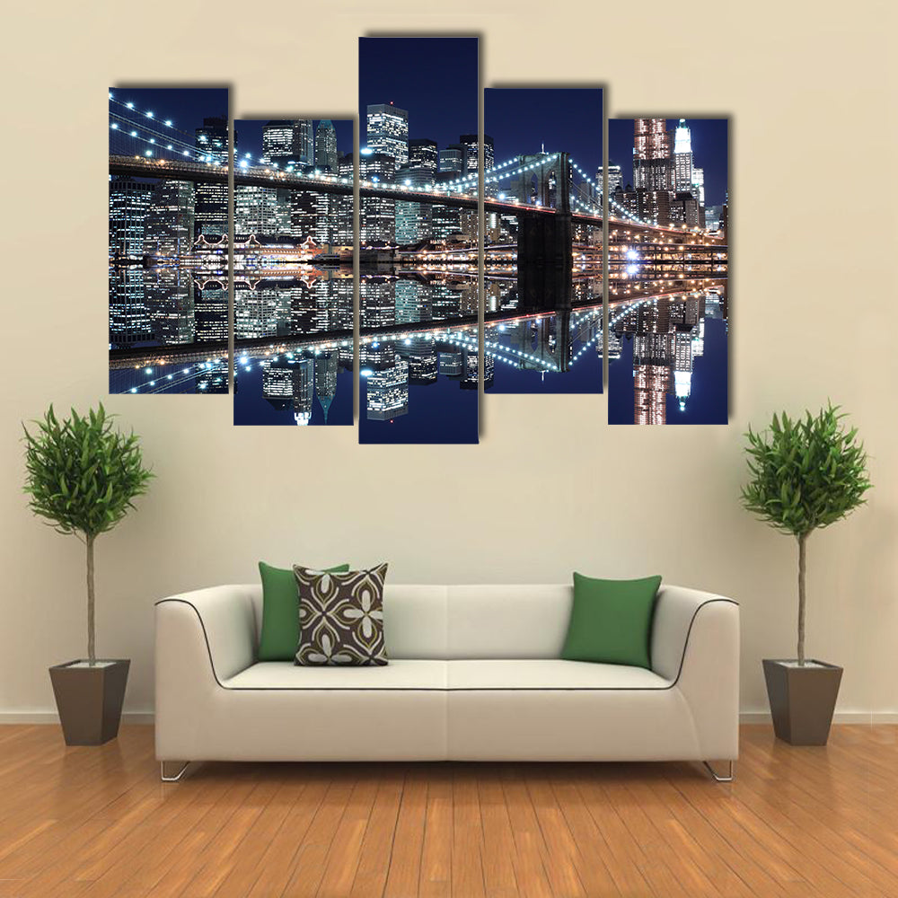 Brooklyn Bridge and Manhattan Skyline Reflection Canvas Wall Art