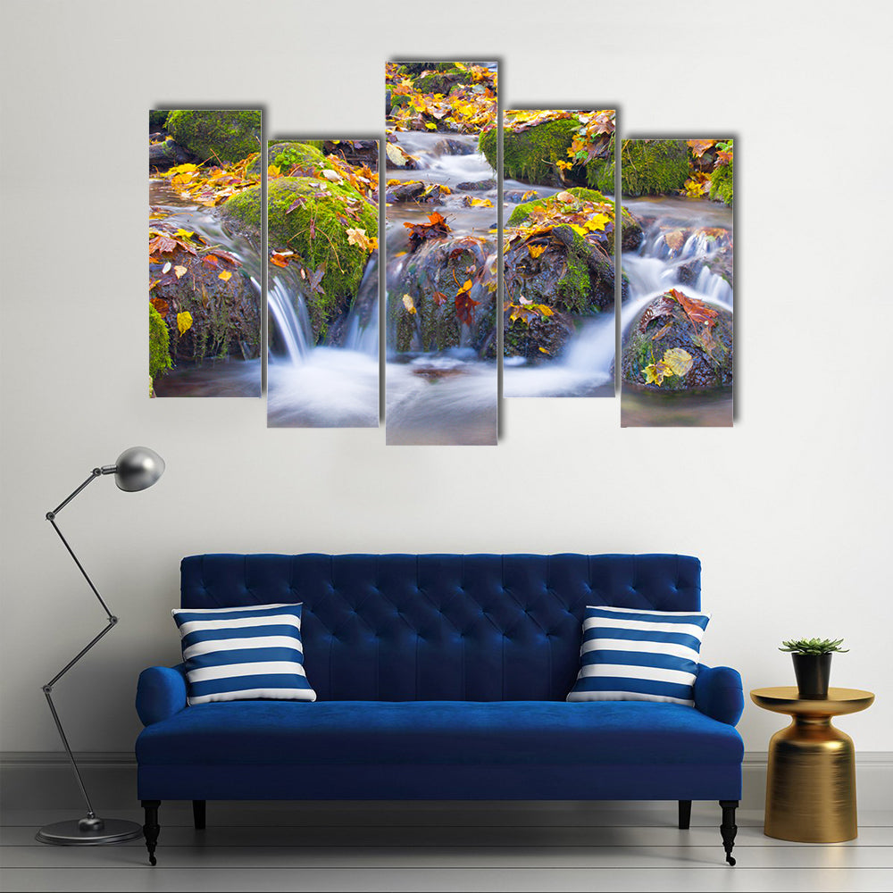 Cascade Waterfall In Autumn Forest Canvas Wall Art