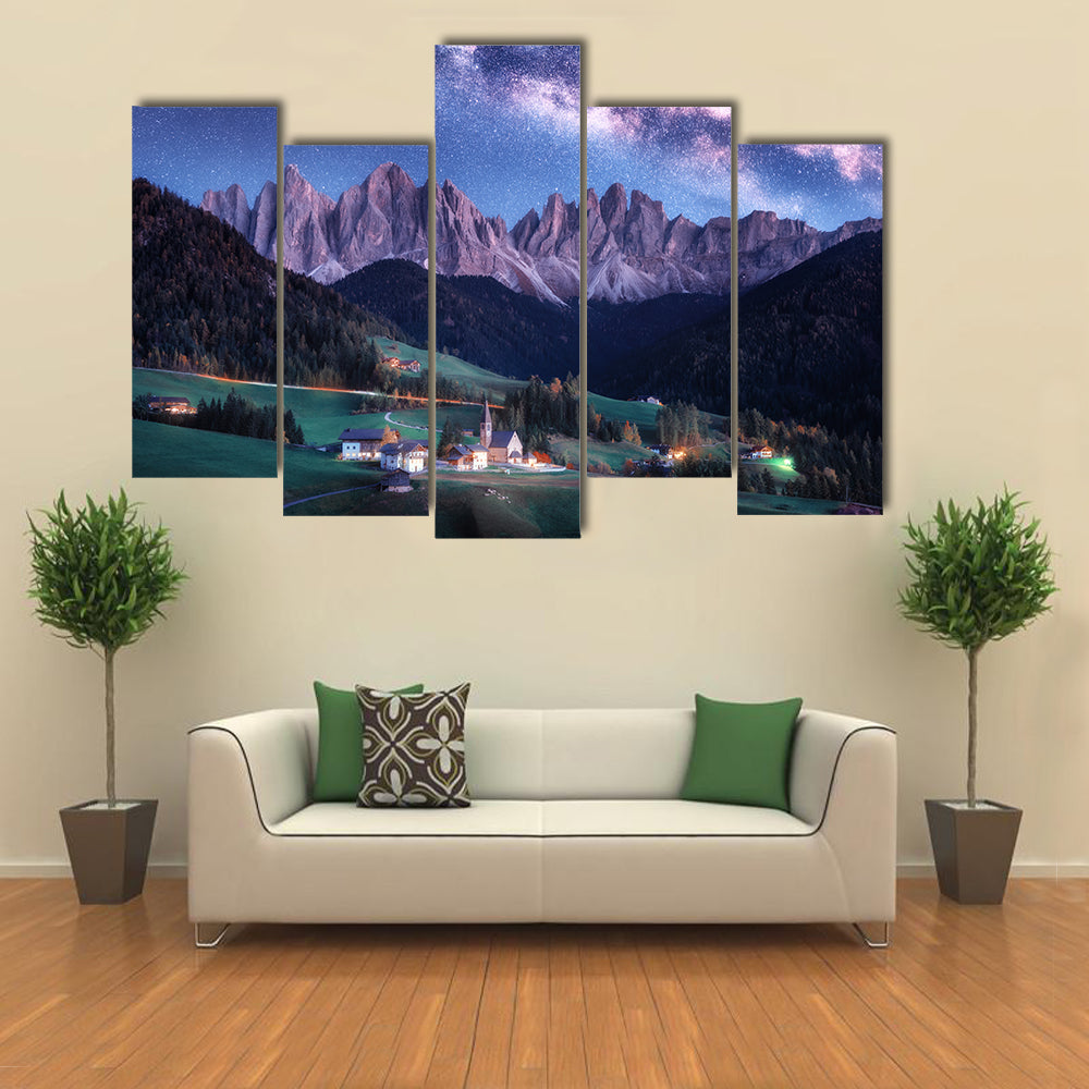 Santa Maddalena And Milky Way In Italy Canvas Wall Art