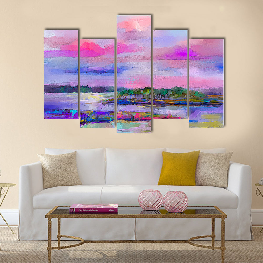 Meadow In Colorful Sky Canvas Wall Art