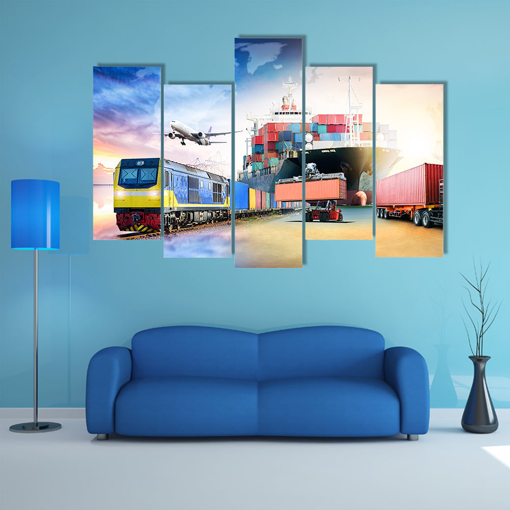 Global Logistics Transport Collage Canvas Wall Art