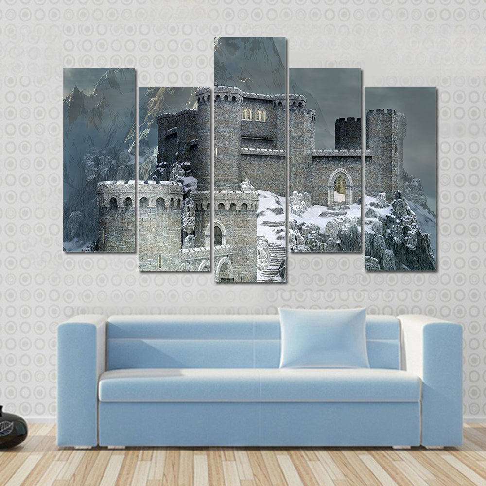 Medieval Castle In A Winter Canvas Wall Art