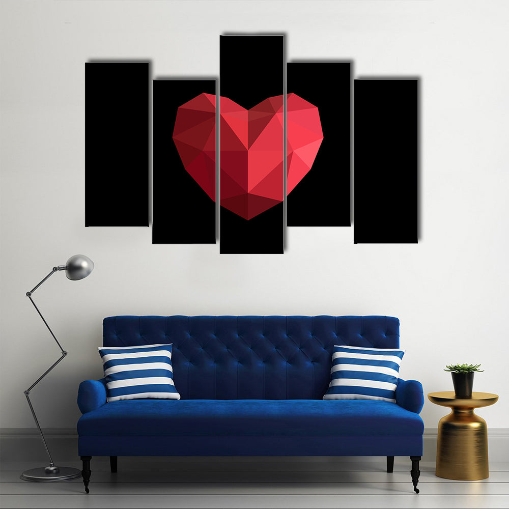 Faceted Red Geometric Heart Canvas Wall Art