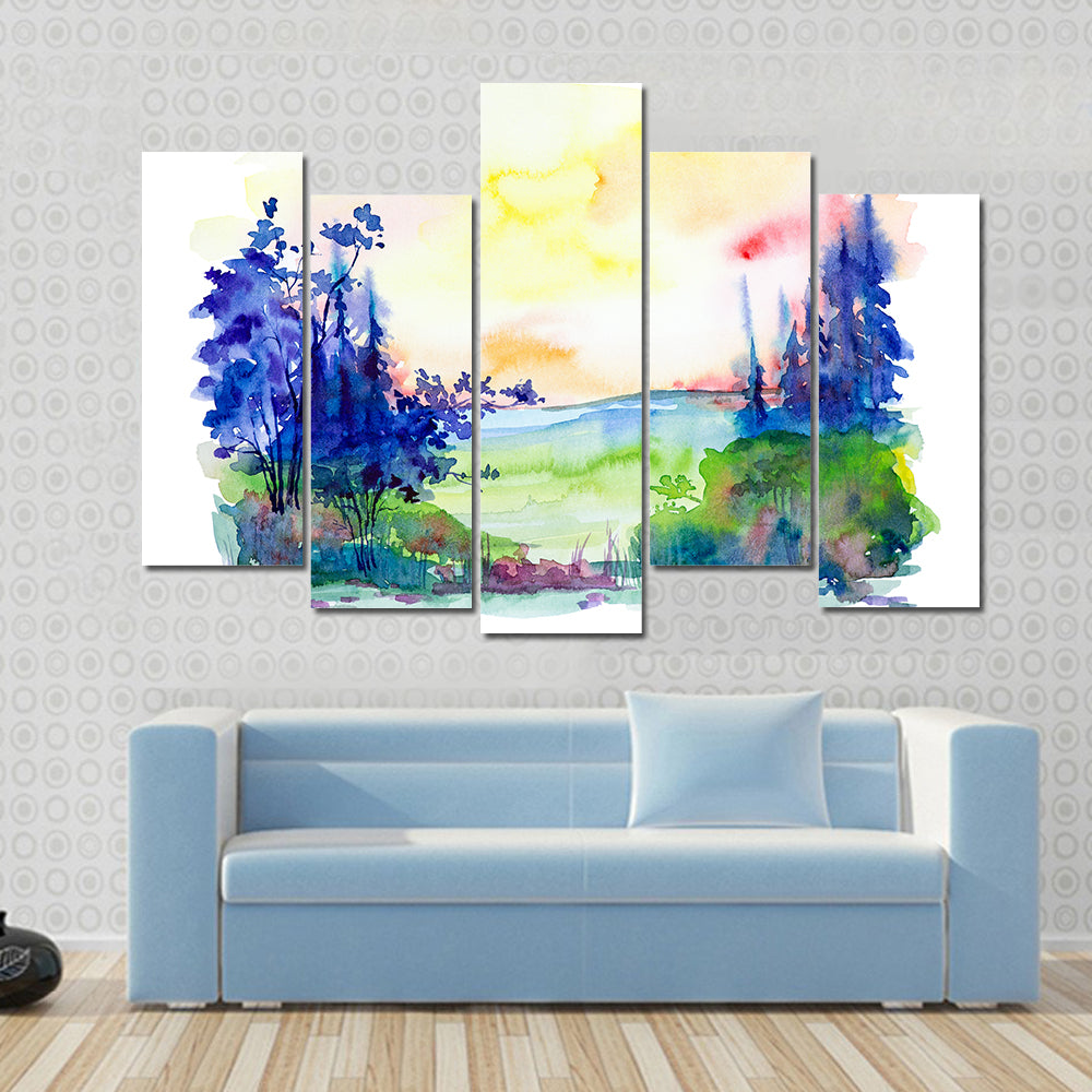 Watercolor Summer Forest Canvas Wall Art