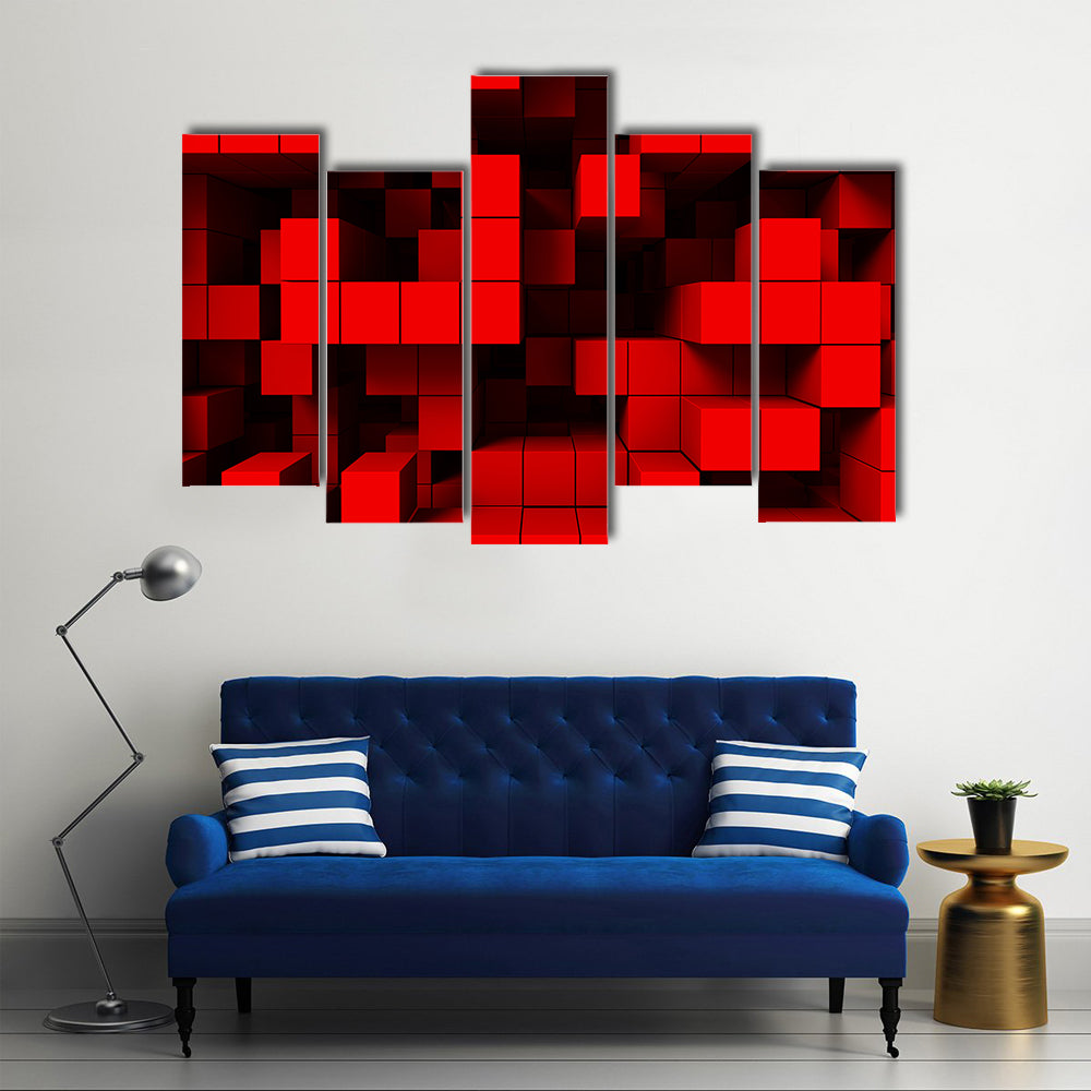 3d Red Cubes Abstract Canvas Wall Art