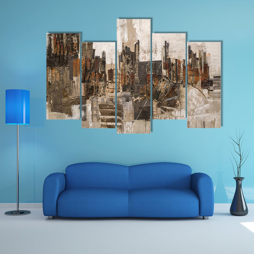 Textured Abstract Urban Skyline Canvas Wall Art