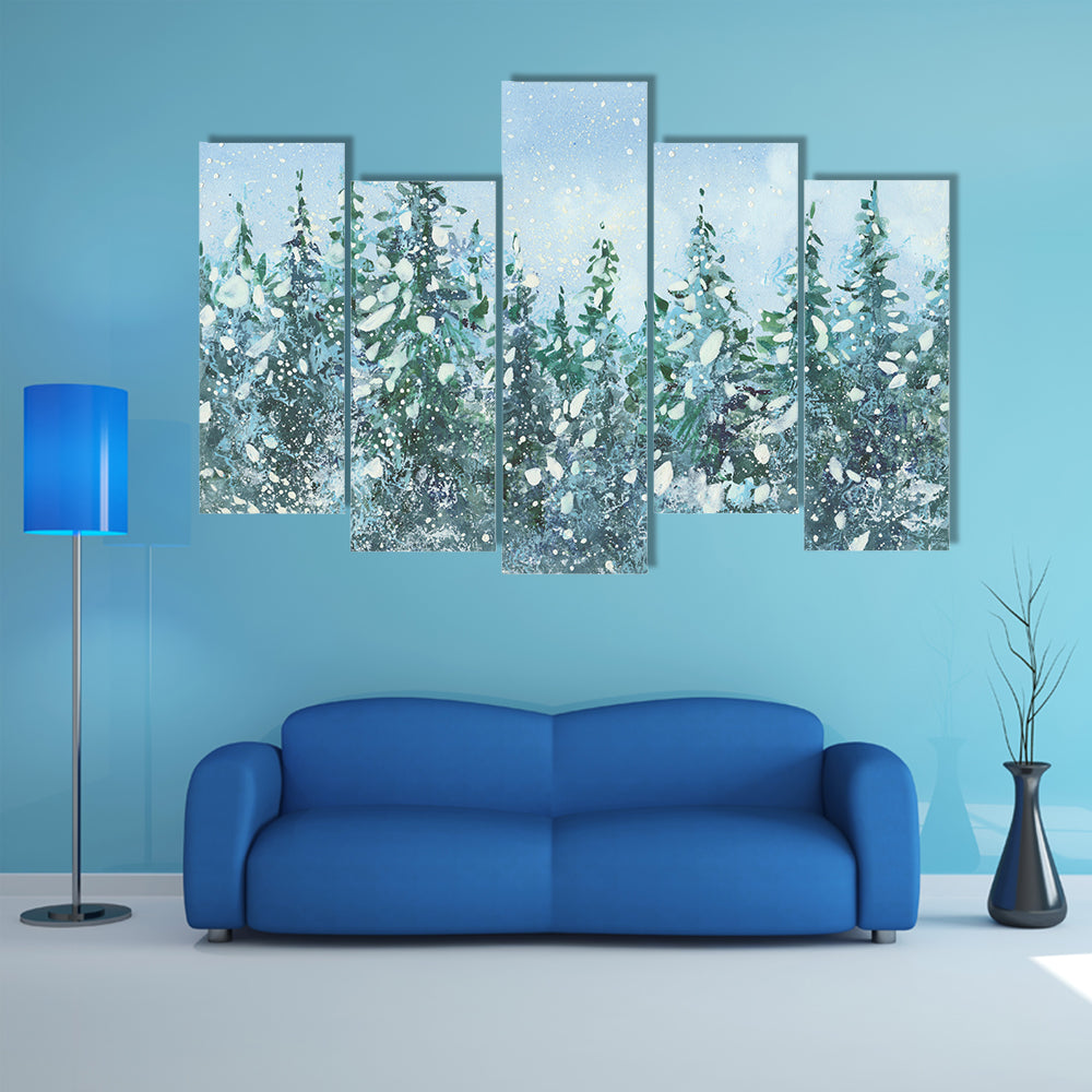 Spruce Forest in Falling Snow Canvas Wall Art