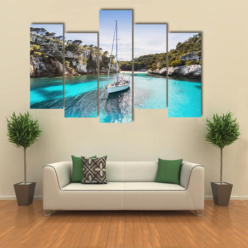Anchored Sailboat in Turquoise Bay Canvas Wall Art