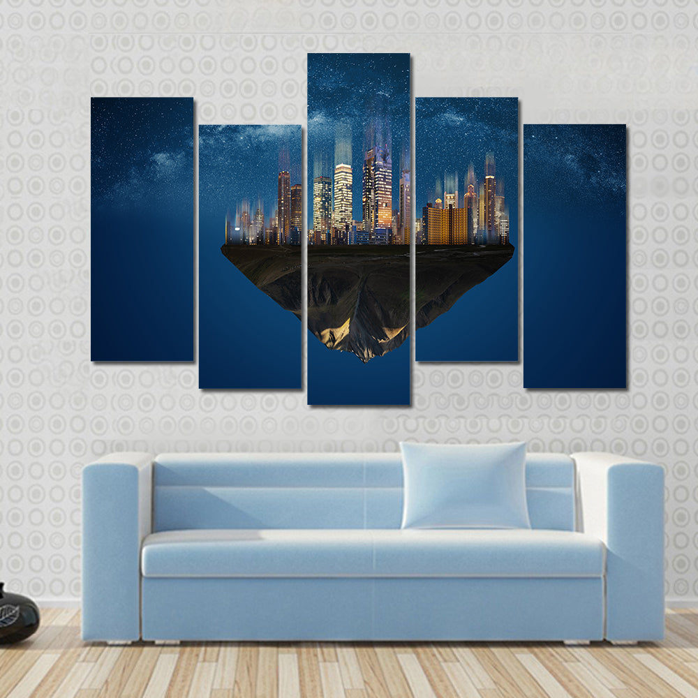 Futuristic Floating Island at Night Canvas Wall Art