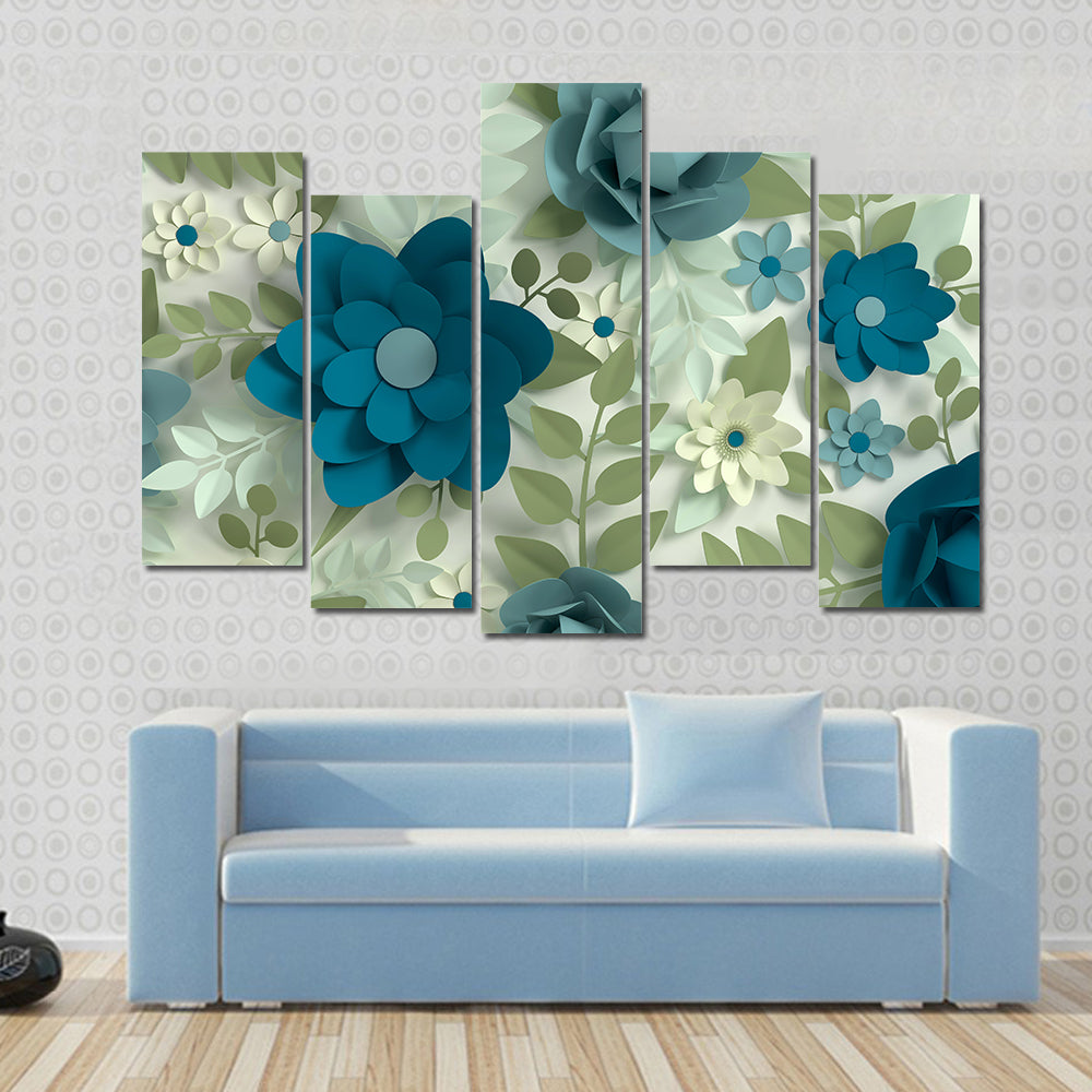 Layered Pastel Paper-cut Flowers Canvas Wall Art