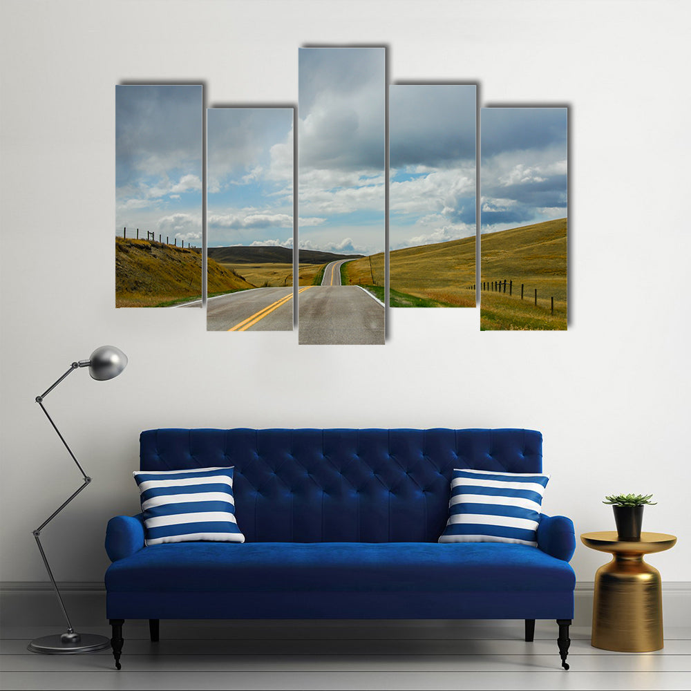 Driving On The Open Road In Big Sky Country Montana Canvas Wall Art