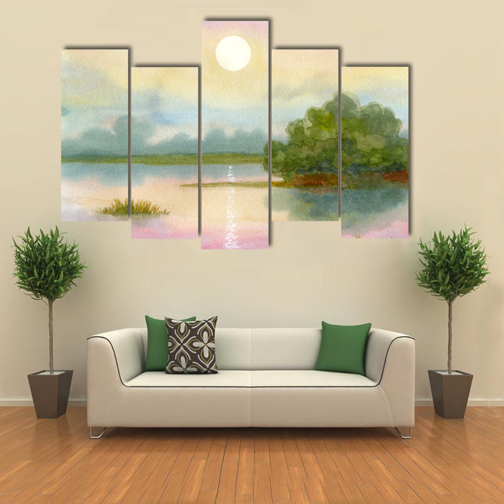 Sunrise Over Lake Canvas Wall Art
