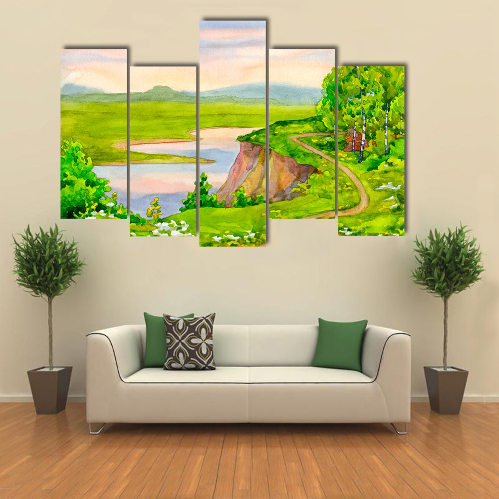 Spring River with Birch Trees Canvas Wall Art