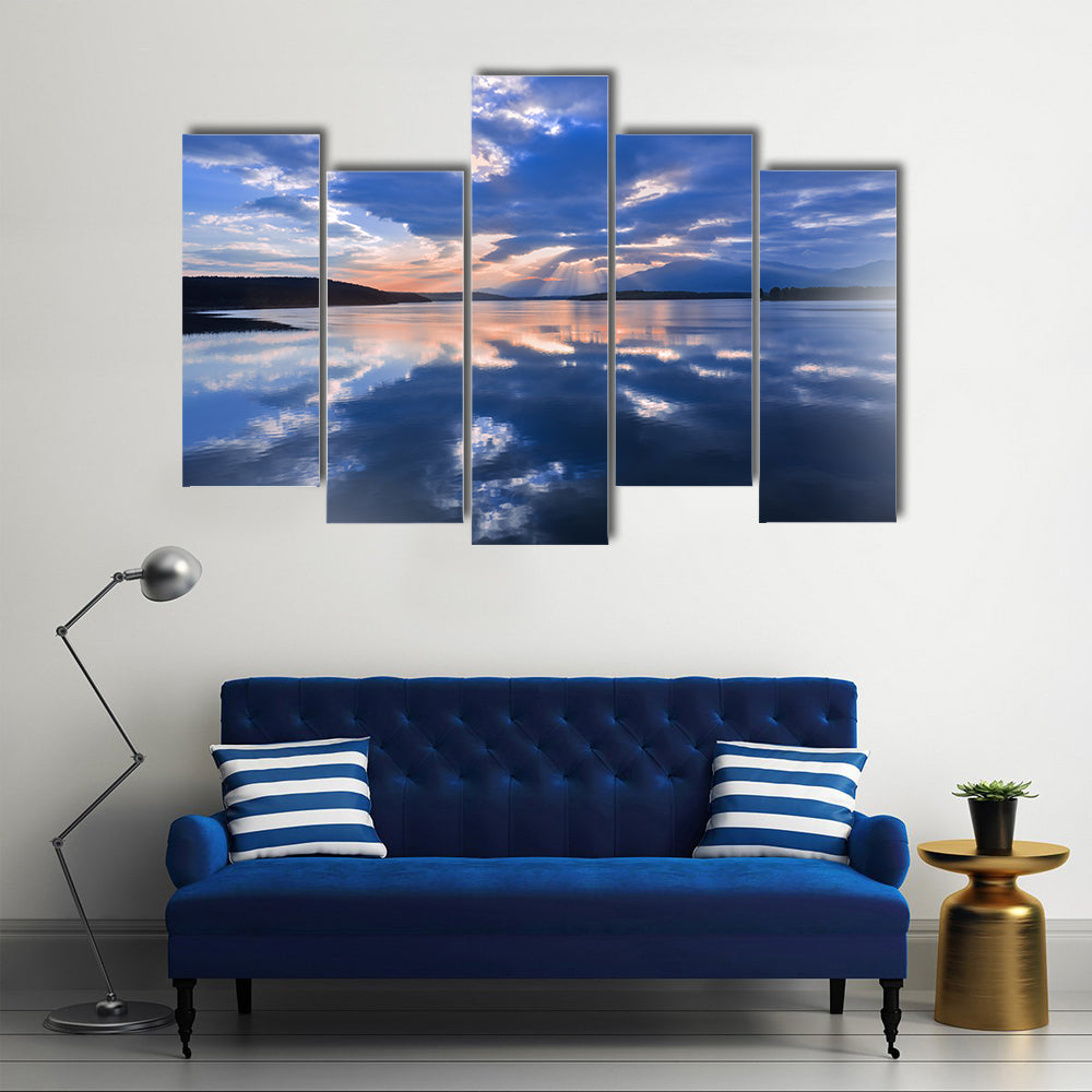 Sunset Over Reflective Lake Canvas Wall Art