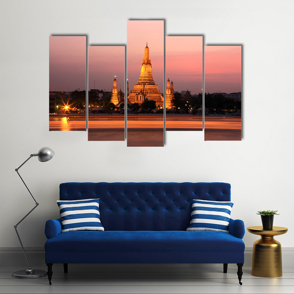 Wat Arun Temple At Sunset In Bangkok Thailand Canvas Wall Art