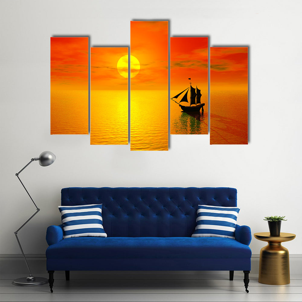 Old Boat Sunset Silhouette Canvas Wall Art
