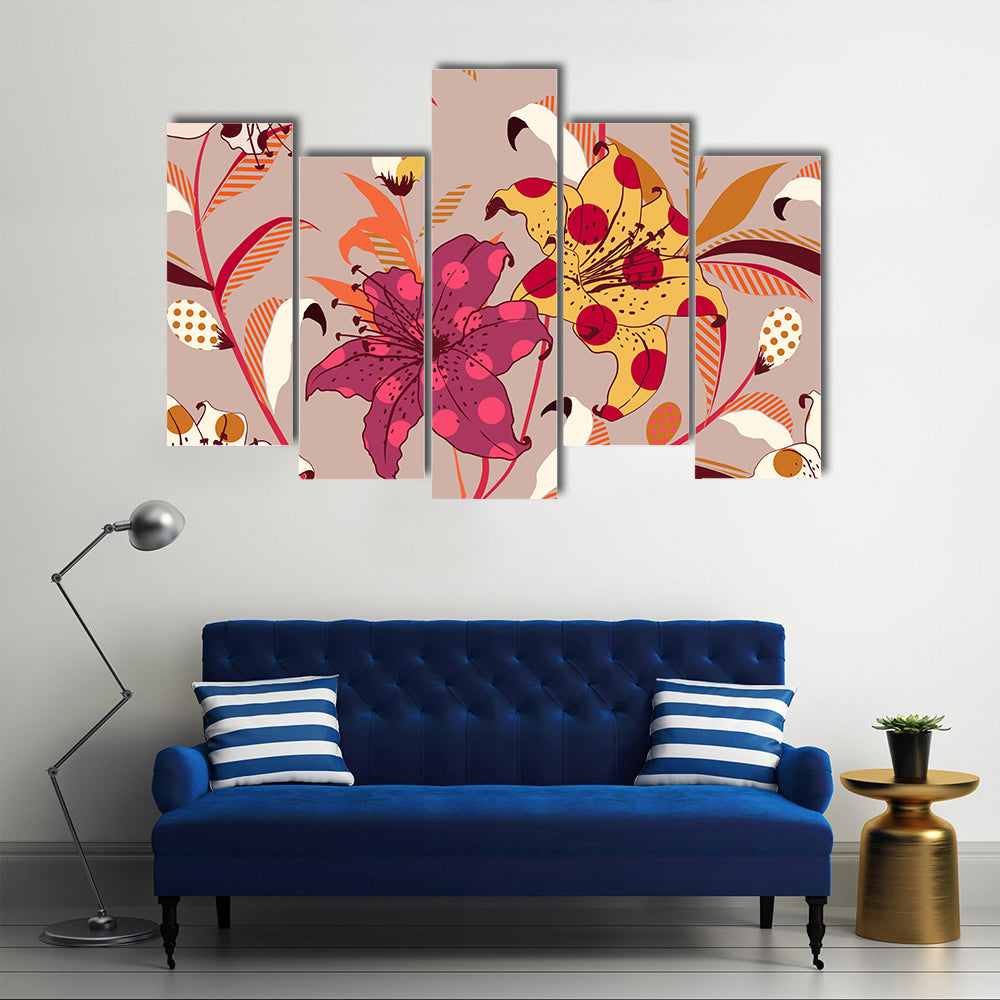 Retro Polka-dot Lily Pattern Canvas Wall Art