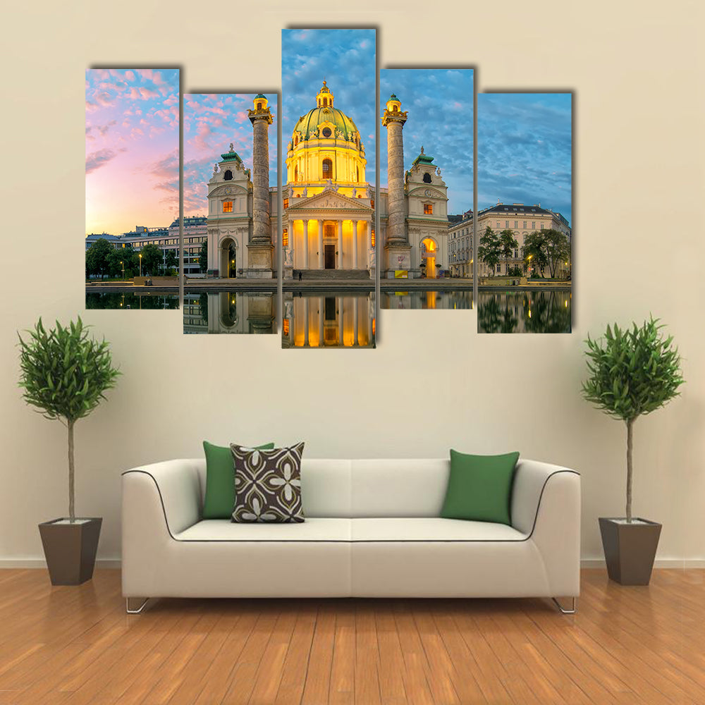 St. Charles Church Sunset Reflection Canvas Wall Art