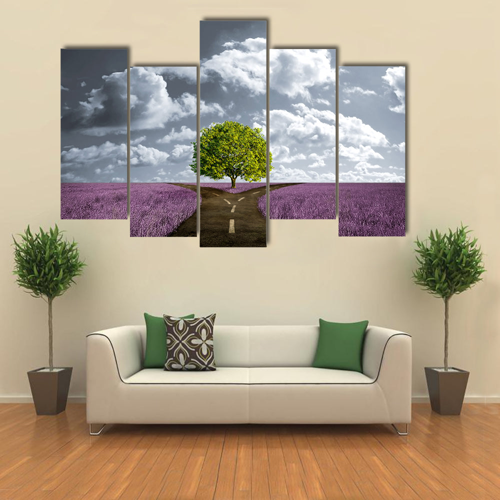Crossroad in Lavender Meadow Canvas Wall Art
