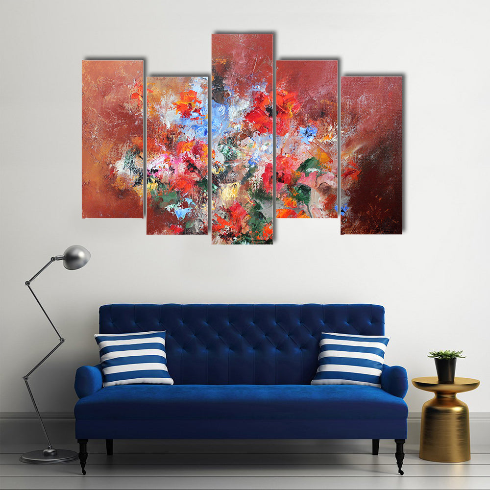 Abstract Bouquet with Red Poppies Canvas Wall Art