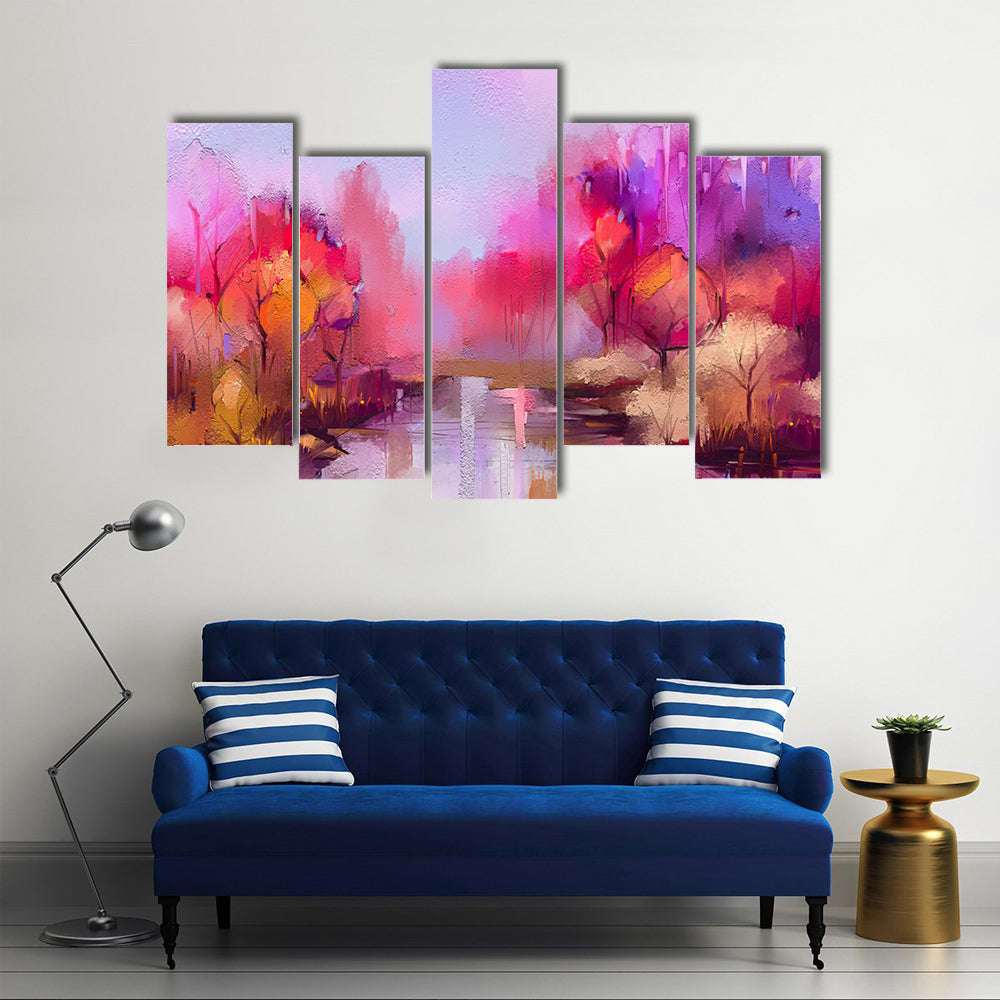 Colorful Autumn River Landscape Canvas Wall Art