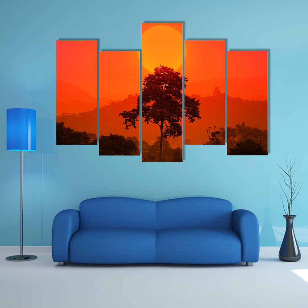 African Sunset with Big Tree Canvas Wall Art