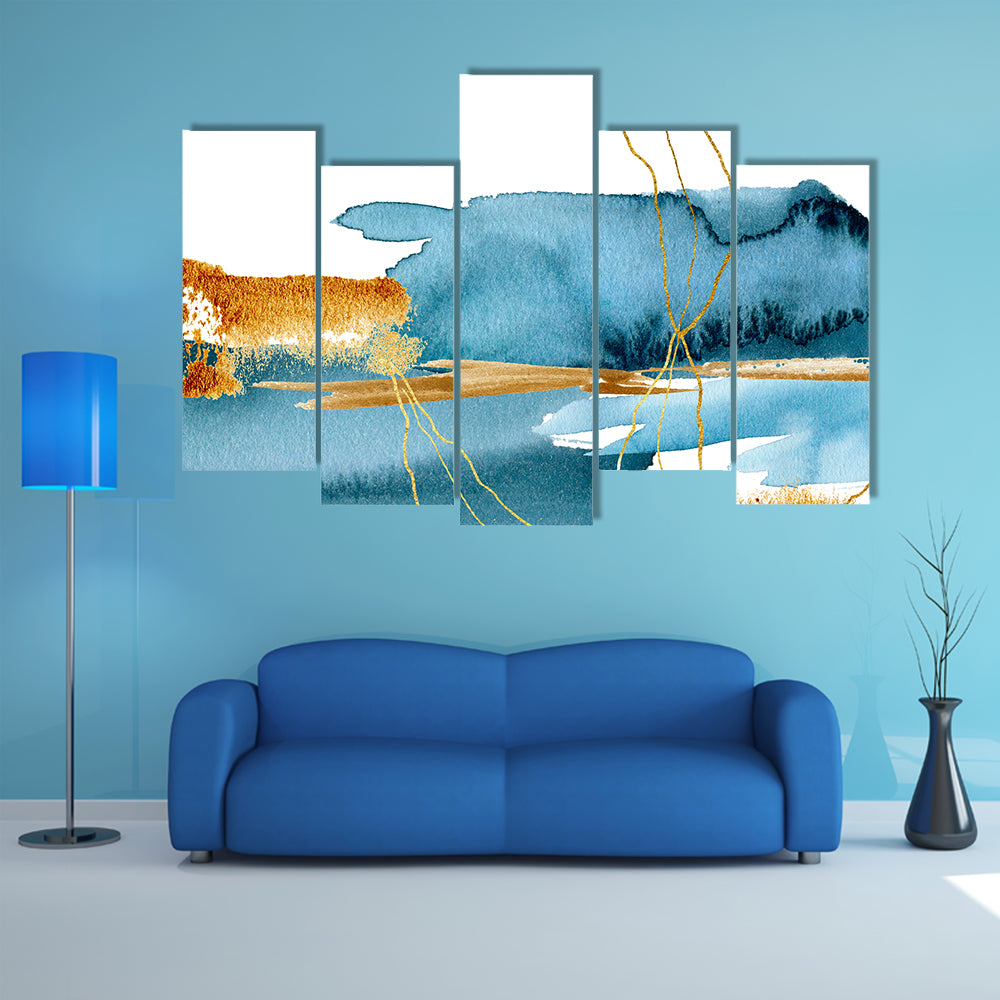 Blue and Gold Abstract Landscape Canvas Wall Art