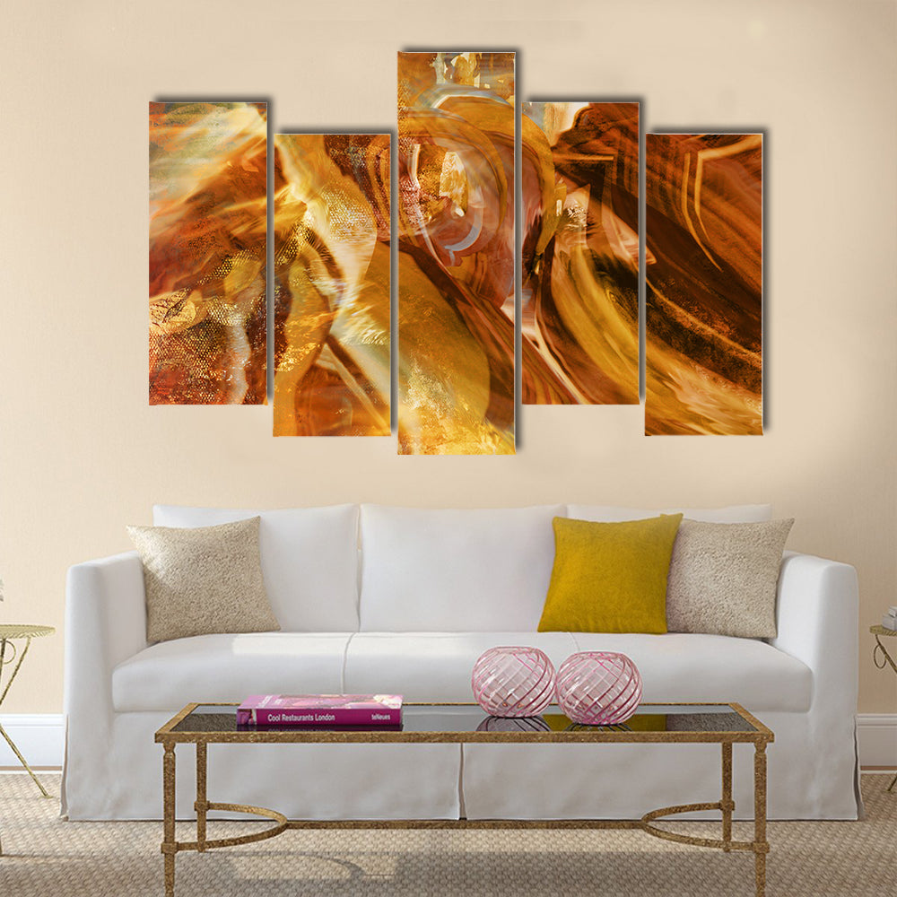 Amber and Gold Abstract with Layered Textures Canvas Wall Art