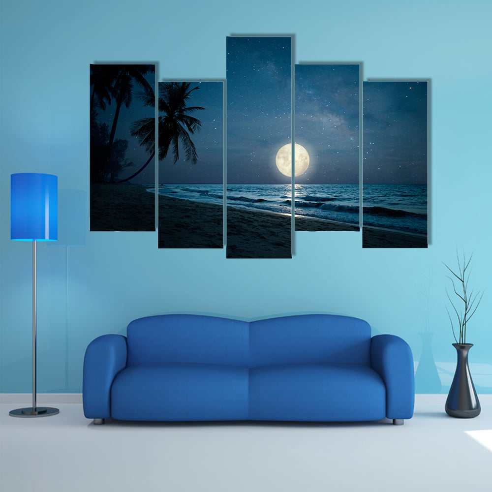 Moonlit Fantasy Tropical Beach Canvas Wall Art